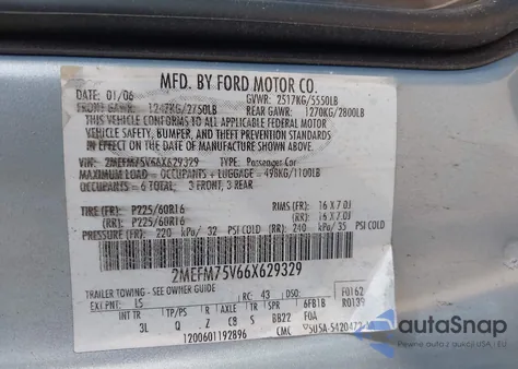 2006 Mercury Grand Marquis Ls from USA, damaged, VIN 2MEFM75V66X629329